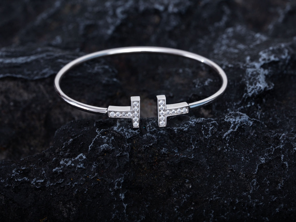 [Renovia Jewelry]T BRACELET 1.8MM DIAMOND SILVER