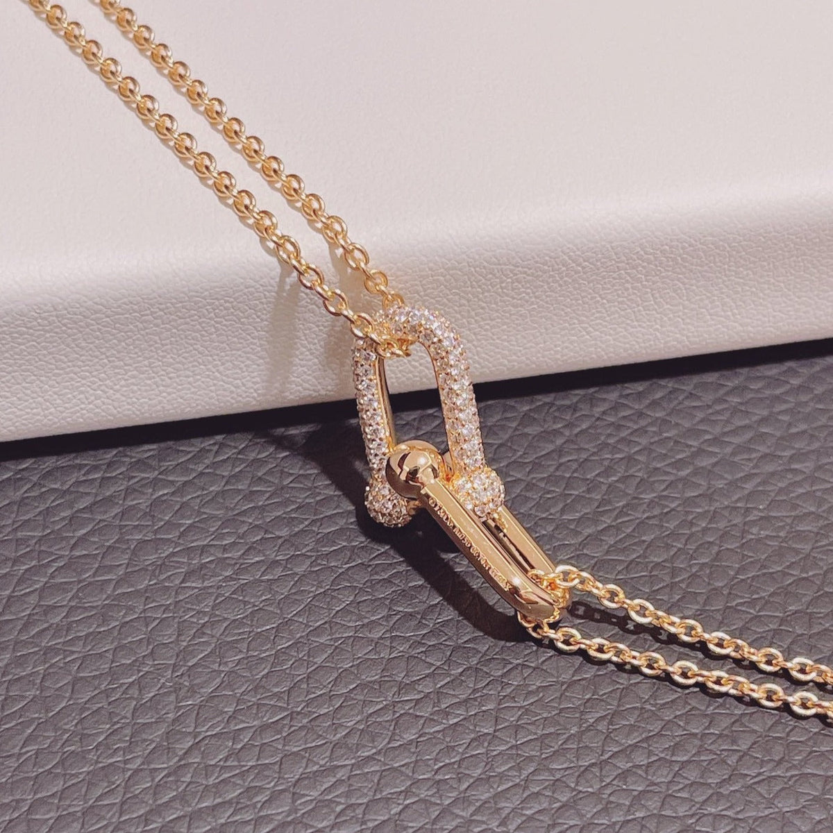 [Renovia Jewelry]HARDWEAR DOUBLE LINK PEDANT PINK GOLD DIAMOND NECKLACE