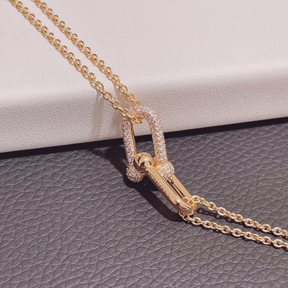 [Renovia Jewelry]HARDWEAR DOUBLE LINK PEDANT PINK GOLD DIAMOND NECKLACE
