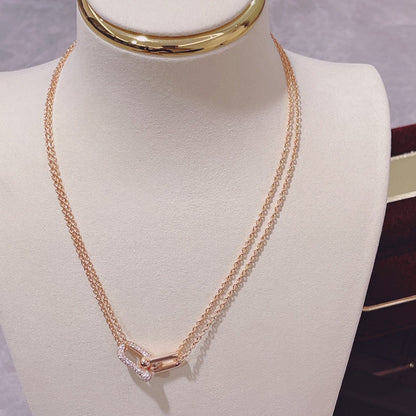 [Renovia Jewelry]HARDWEAR DOUBLE LINK PEDANT PINK GOLD DIAMOND NECKLACE
