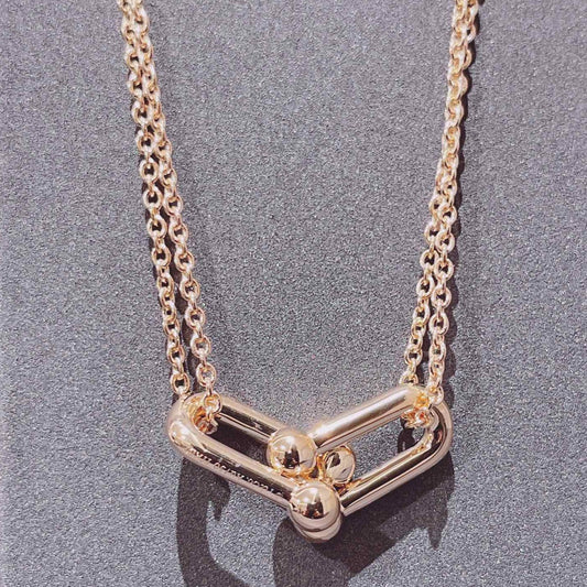 [Renovia Jewelry]HARDWEAR DOUBLE LINK PEDANT PINK GOLD NECKLACE