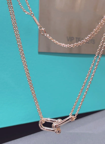 [Renovia Jewelry]HARDWEAR DOUBLE LINK PEDANT PINK GOLD NECKLACE