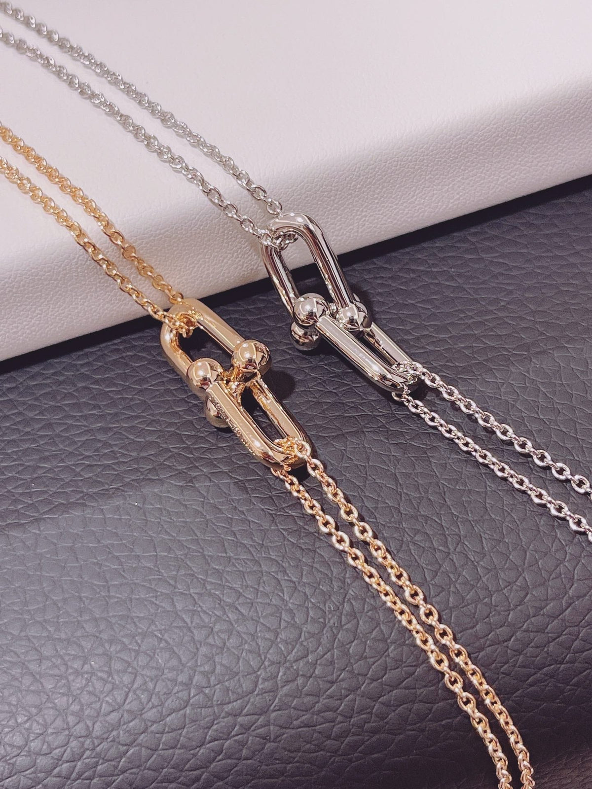 [Renovia Jewelry]HARDWEAR DOUBLE LINK PEDANT PINK GOLD NECKLACE