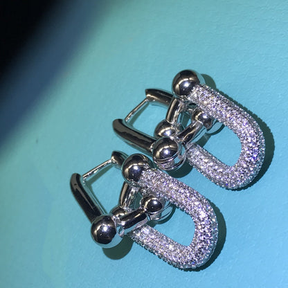 [Renovia Jewelry]HARDWARE DROP EARRINGS DOUBLE LINK DIAMOND