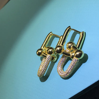 [Renovia Jewelry]HARDWARE DROP EARRINGS DOUBLE LINK DIAMOND