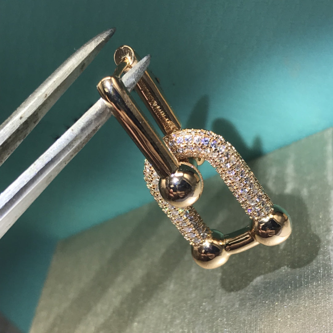[Renovia Jewelry]HARDWARE DROP EARRINGS DOUBLE LINK DIAMOND