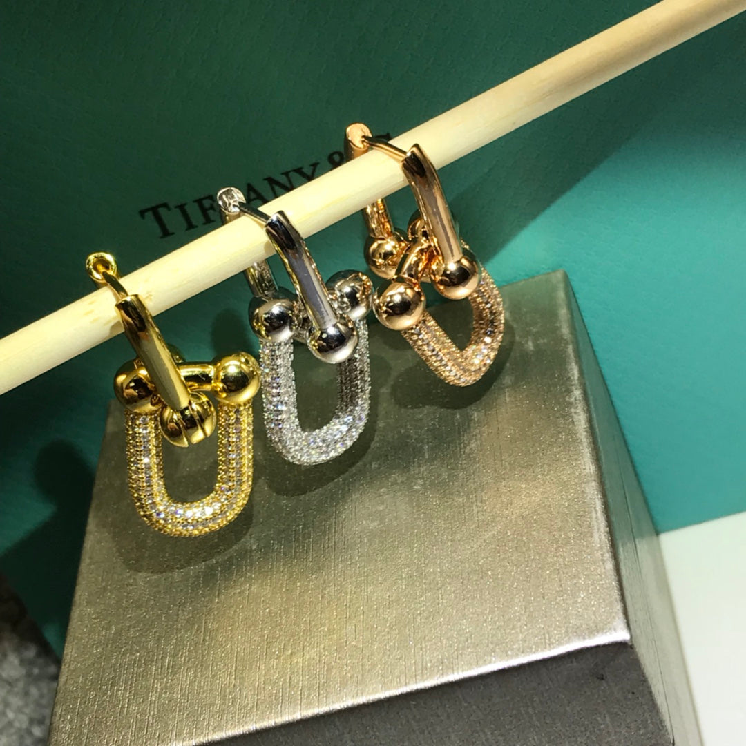 [Renovia Jewelry]HARDWARE DROP EARRINGS DOUBLE LINK DIAMOND