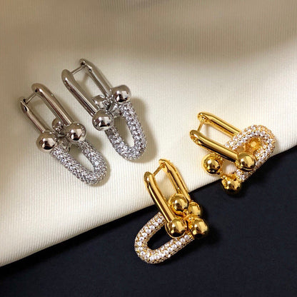[Renovia Jewelry]HARDWARE DROP EARRINGS DOUBLE LINK DIAMOND