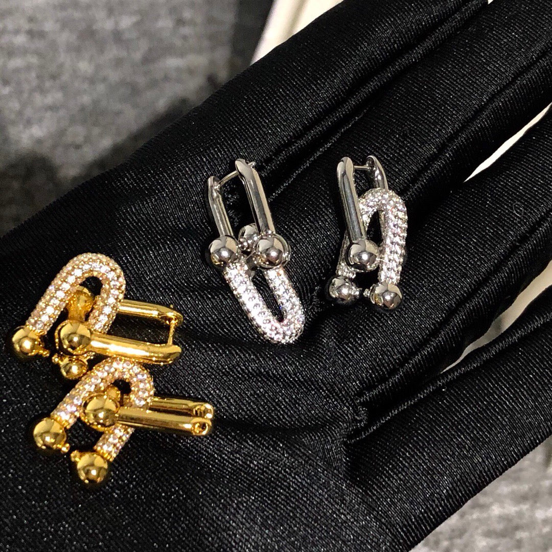 [Renovia Jewelry]HARDWARE DROP EARRINGS DOUBLE LINK DIAMOND