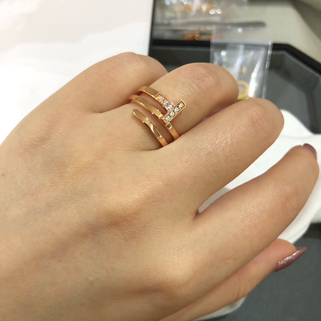 [Renovia Jewelry]T WIRE DOUBLE ROWS RING PINK GOLD