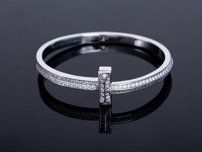 [Renovia Jewelry]WIDE DIAMONDS HINGED BANGLE SILVER