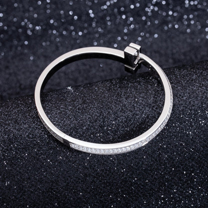 [Renovia Jewelry]WIDE DIAMONDS HINGED BANGLE SILVER