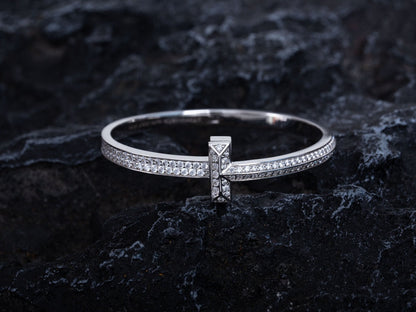 [Renovia Jewelry]WIDE DIAMONDS HINGED BANGLE SILVER