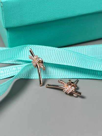 [Renovia Jewelry]KNOT EARRINGS PINK GOLD DIAMOND