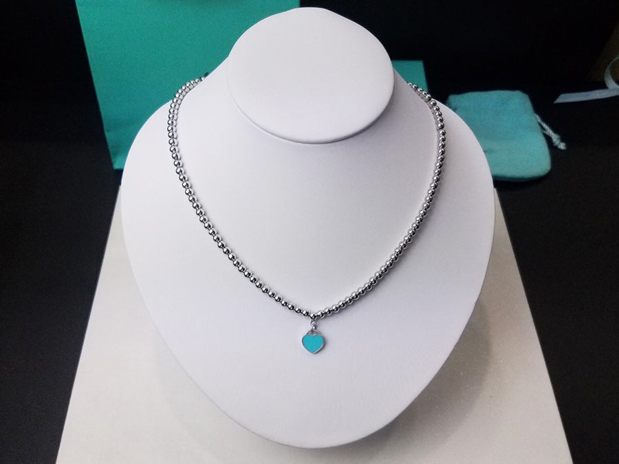 [Renovia Jewelry]HEART PEDANT SILVER BALL CHAIN NECKLACE