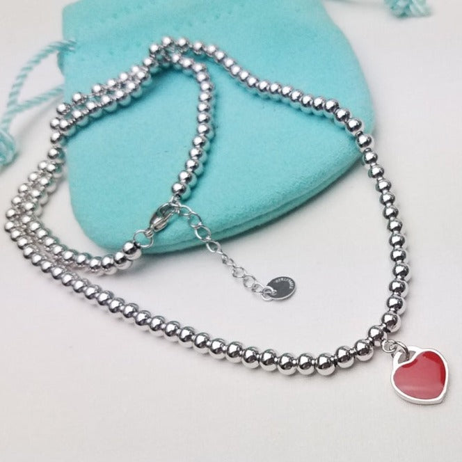 [Renovia Jewelry]HEART PEDANT SILVER BALL CHAIN NECKLACE