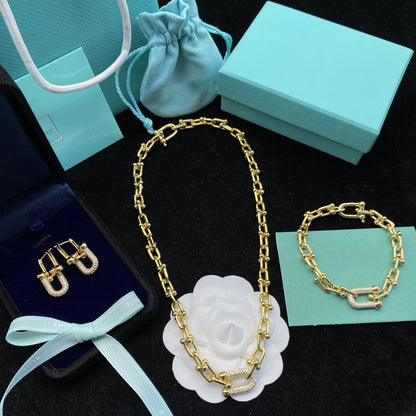 [Renovia Jewelry]HARDWEAR LINK DIAMOND GOLD EARRINGS
