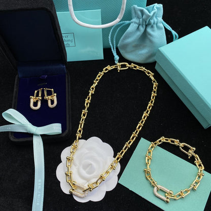 [Renovia Jewelry]HARDWEAR LINK DIAMOND GOLD EARRINGS