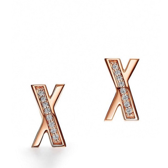 [Renovia Jewelry]X EARRINGS ROSE GOLD DIAMONDS