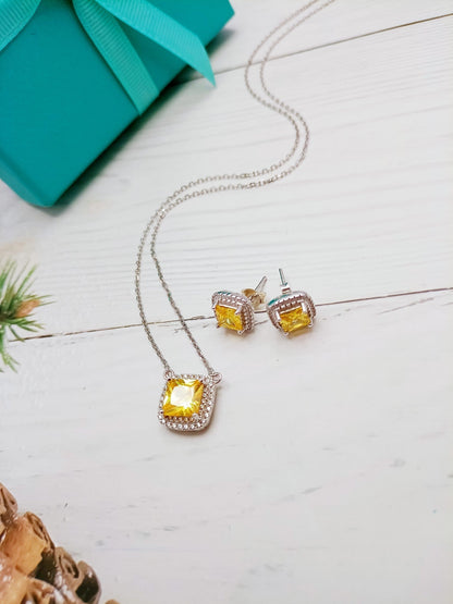 [Renovia Jewelry]SPARKLERS CITRINE GEMSTONE PENDANT NECKLACE STERLING SILVER
