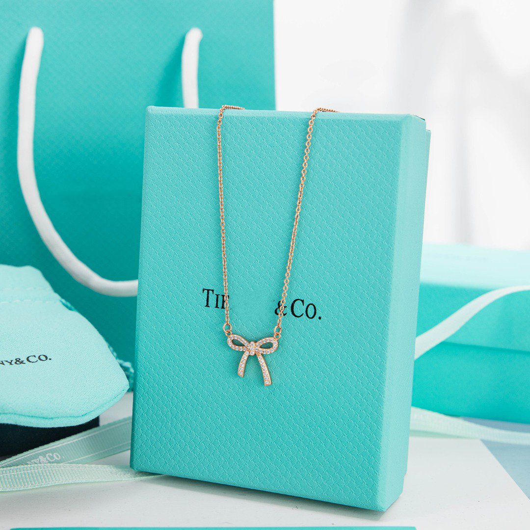 [Renovia Jewelry]RIBBON NECKLACE BOW PENDANT DIAMOND CHARM CHAIN