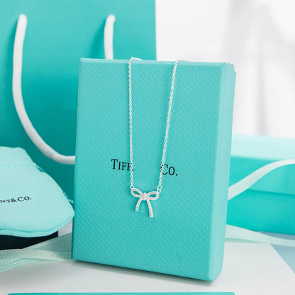 [Renovia Jewelry]RIBBON NECKLACE BOW PENDANT DIAMOND CHARM CHAIN