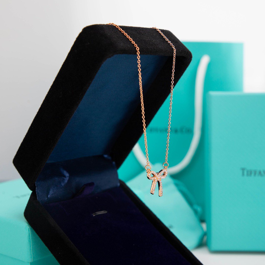 [Renovia Jewelry]RIBBON NECKLACE BOW PENDANT DIAMOND CHARM CHAIN