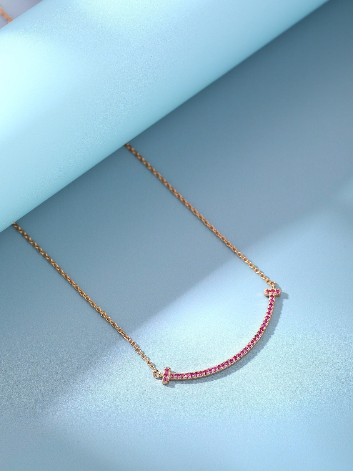 [Renovia Jewelry]BIG SMILE PEDANT PINK DIAMOND NECKLACE