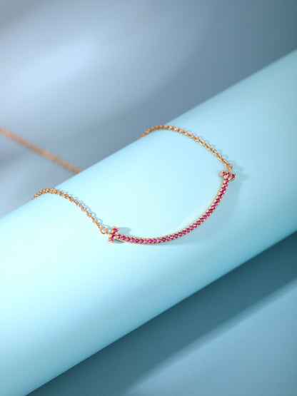 [Renovia Jewelry]BIG SMILE PEDANT PINK DIAMOND NECKLACE