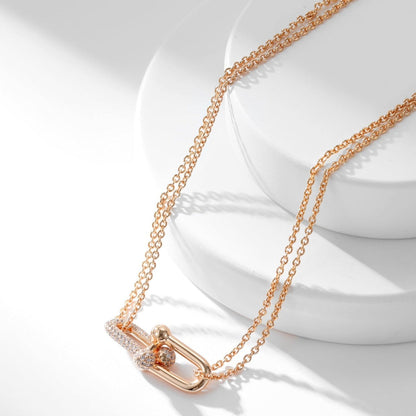 [Renovia Jewelry]HARDWEAR DIAMOND PEDANT DOUBLE CHAIN NECKLACE
