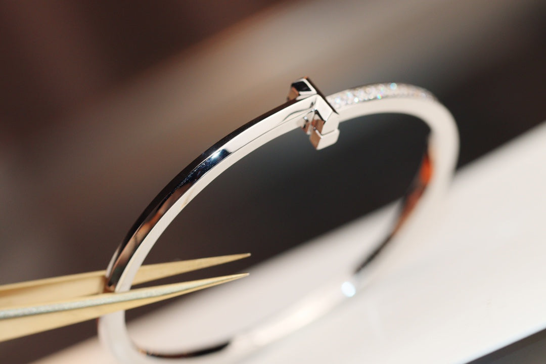 [Renovia Jewelry]NARROW T1 HINGED BANGLE DIAMOND SILVER
