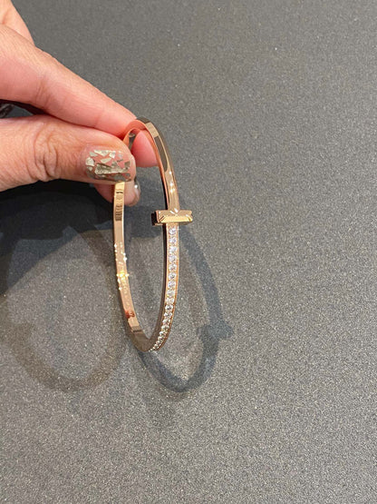 [Renovia Jewelry]NARROW T1 HINGED BANGLE DIAMOND PINK GOLD