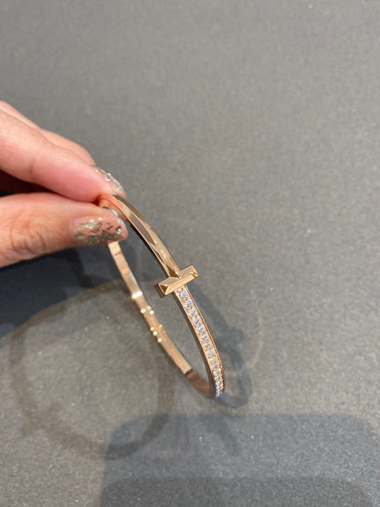 [Renovia Jewelry]NARROW T1 HINGED BANGLE DIAMOND PINK GOLD