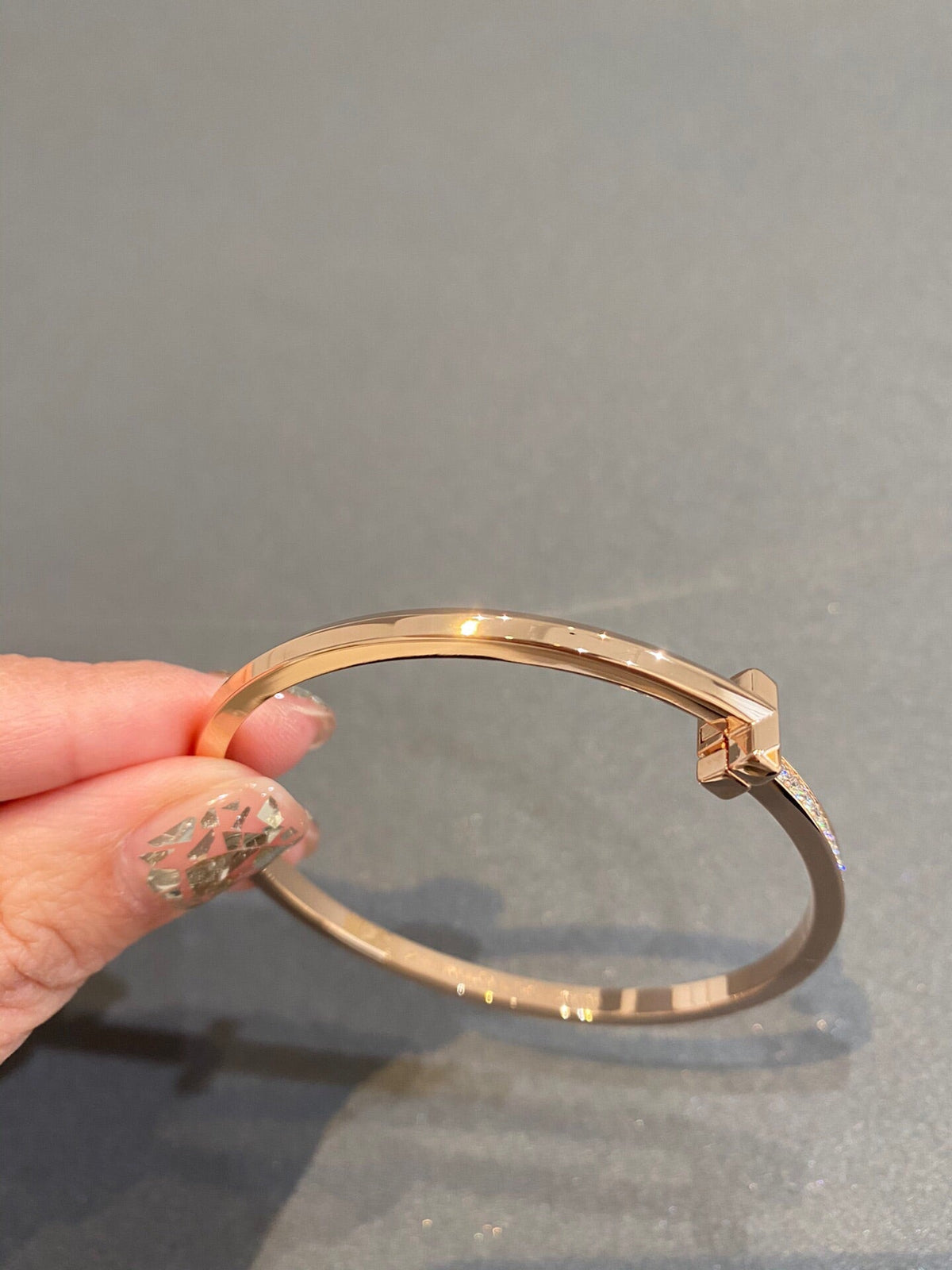 [Renovia Jewelry]NARROW T1 HINGED BANGLE DIAMOND PINK GOLD