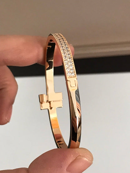 [Renovia Jewelry]T1 WIDE DIAMOND HINGED BANGLE PINK GOLD