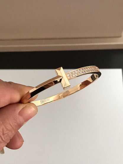 [Renovia Jewelry]T1 WIDE DIAMOND HINGED BANGLE PINK GOLD