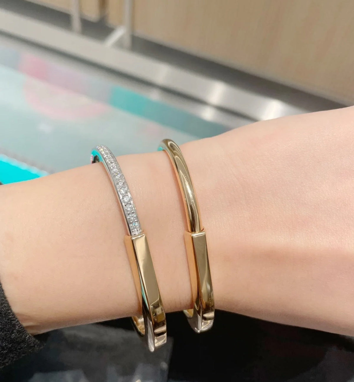 [Renovia Jewelry]LOCK PINK GOLD SILVER DIAMOND BRACELET