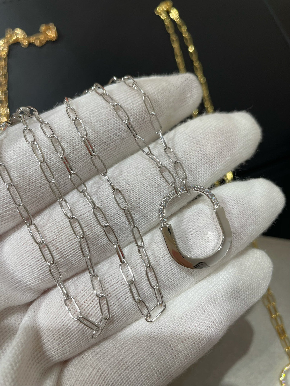 [Renovia Jewelry]LOCK MEDIUM PENDANT DIAMOND NECKLACE