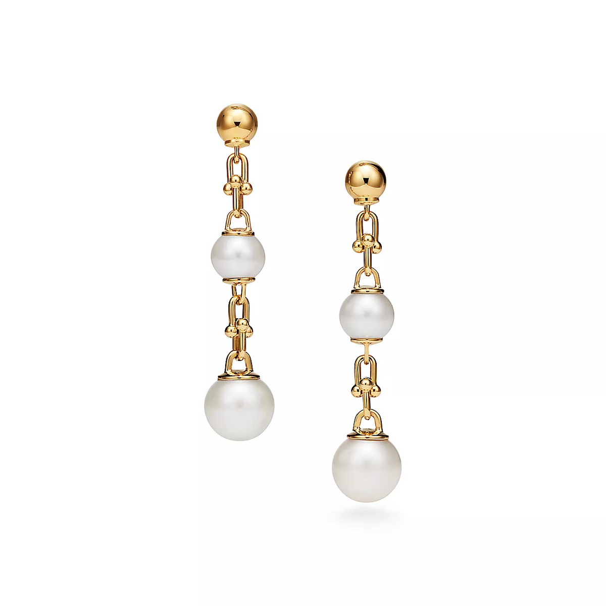 [Renovia Jewelry]TRIPLE DROP LINK EARRINGS GOLD WITH FRESHWATER PEARLS