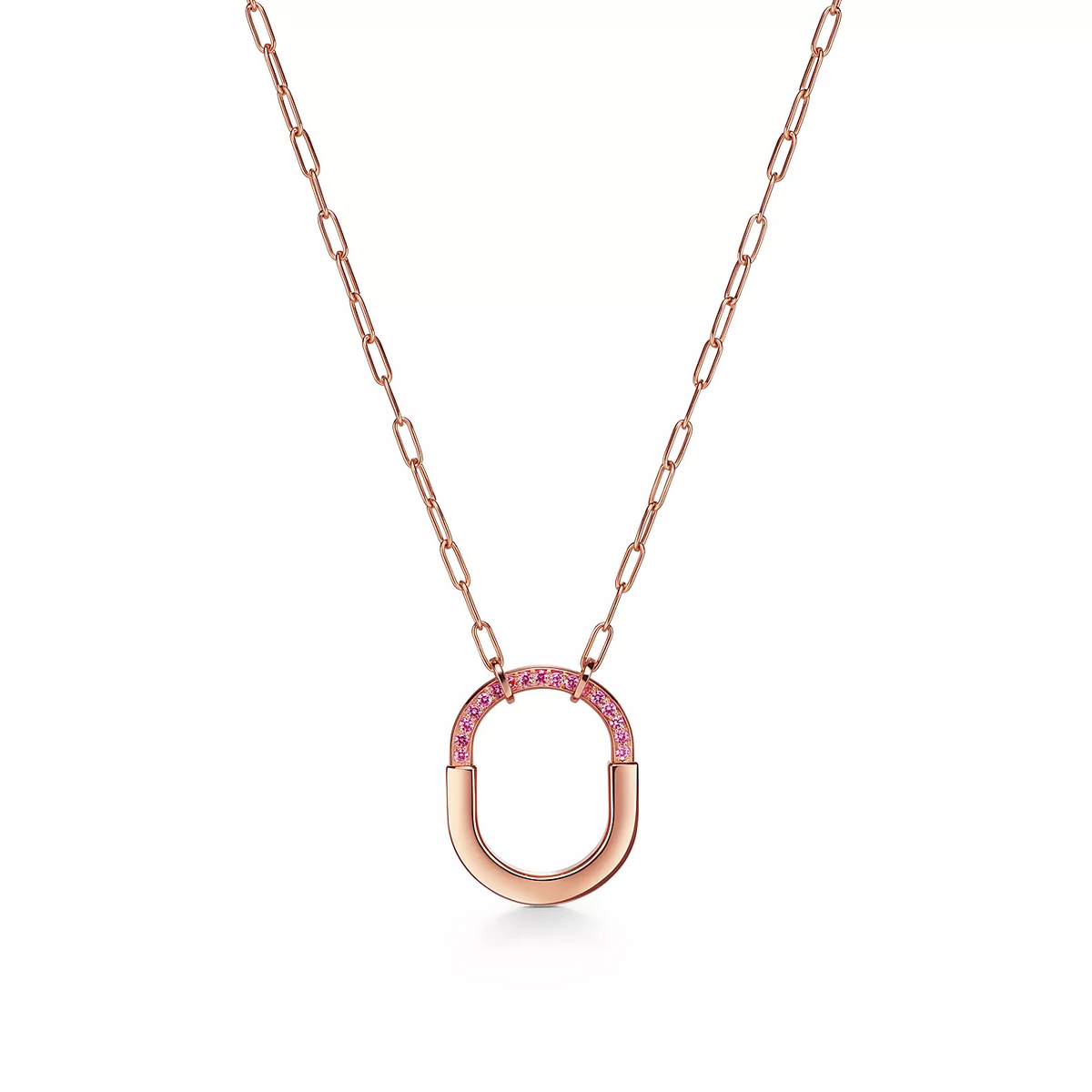 [Renovia Jewelry]LOCK MEDIUM PENDANT PINK DIAMOND PINK GOLD NECKLACE