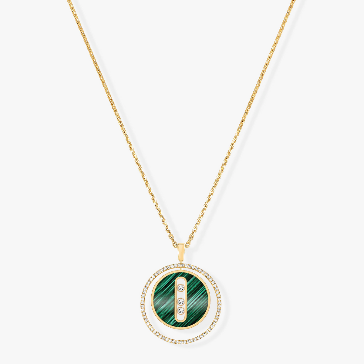 [Renovia Jewelry]LUCKY MOVE 3 DIAMOND MALACHITE GOLD DIAMOND NECKLACE