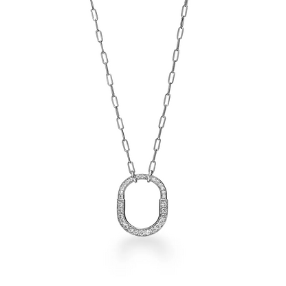 [Renovia Jewelry]LOCK NECKLACE MEDIUM PENDANT SILVER PAVED DIAMONDS