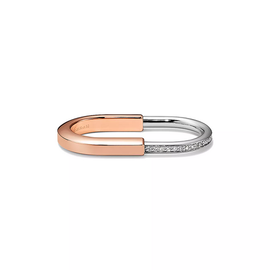 [Renovia Jewelry]LOCK RING TOW-FINGER ROSE AND WHITE GOLD DIAMONDS