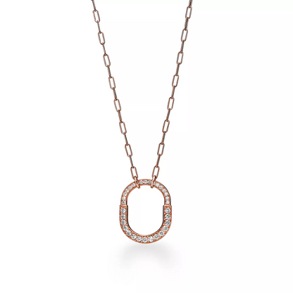 [Renovia Jewelry]LOCK NECKLACE MEDIUM PENDANT PINK GOLD PAVED DIAMONDS