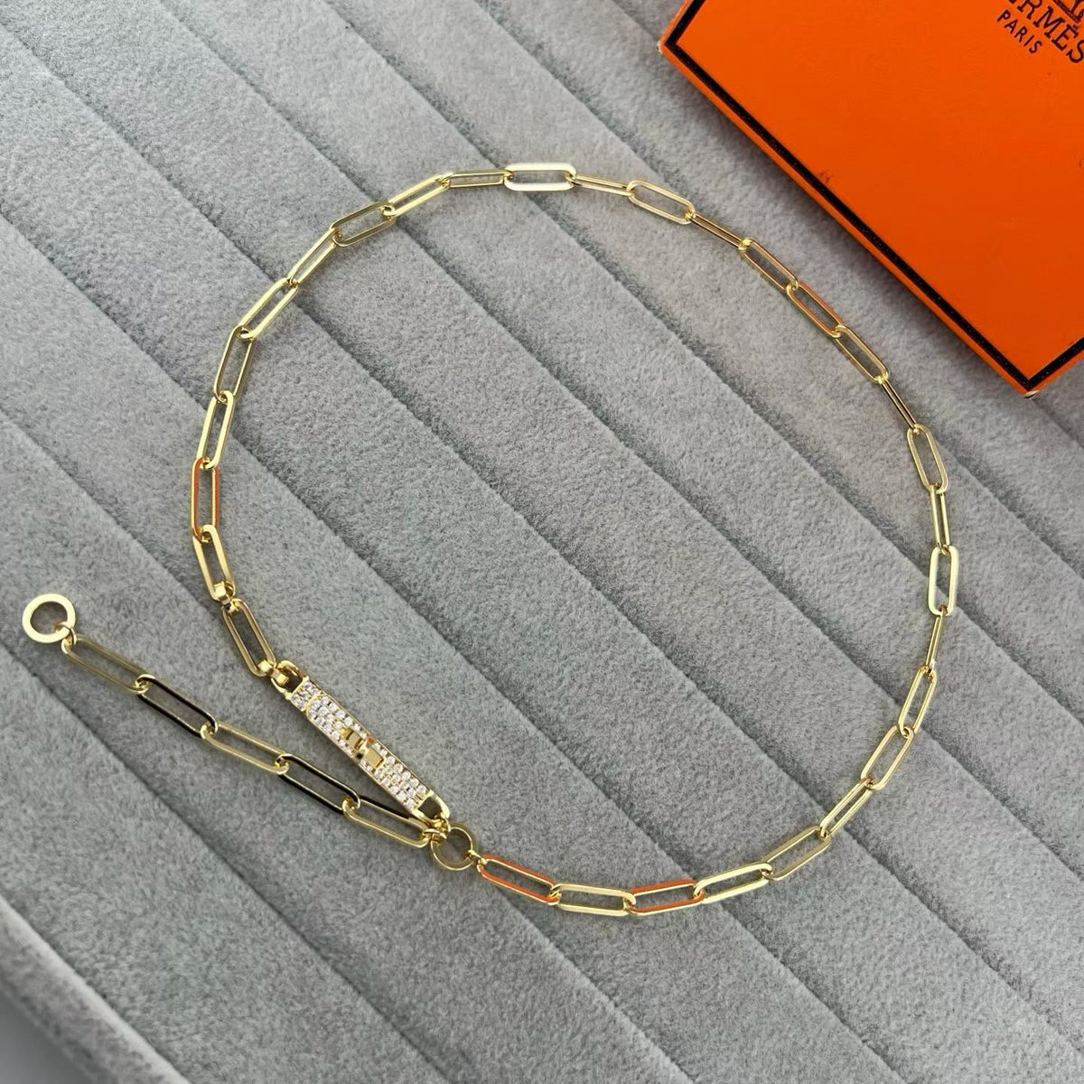 [Renovia Jewelry]FULL PAVE PIG NOSE CLASP NECKLACE