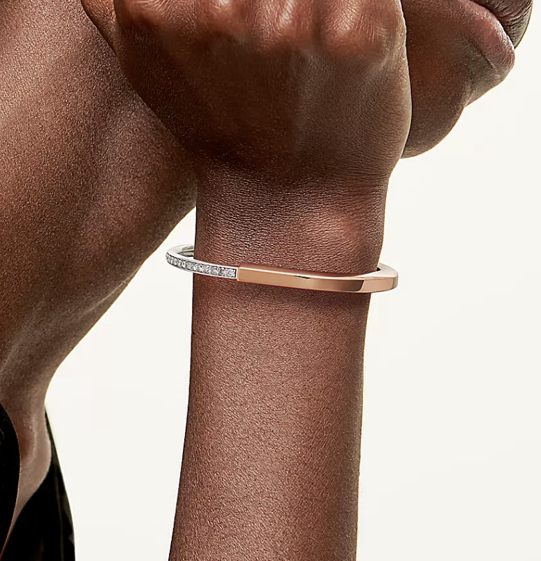 [Renovia Jewelry]LOCK BRACELET ROSE AND WHITE GOLD DIAMOND