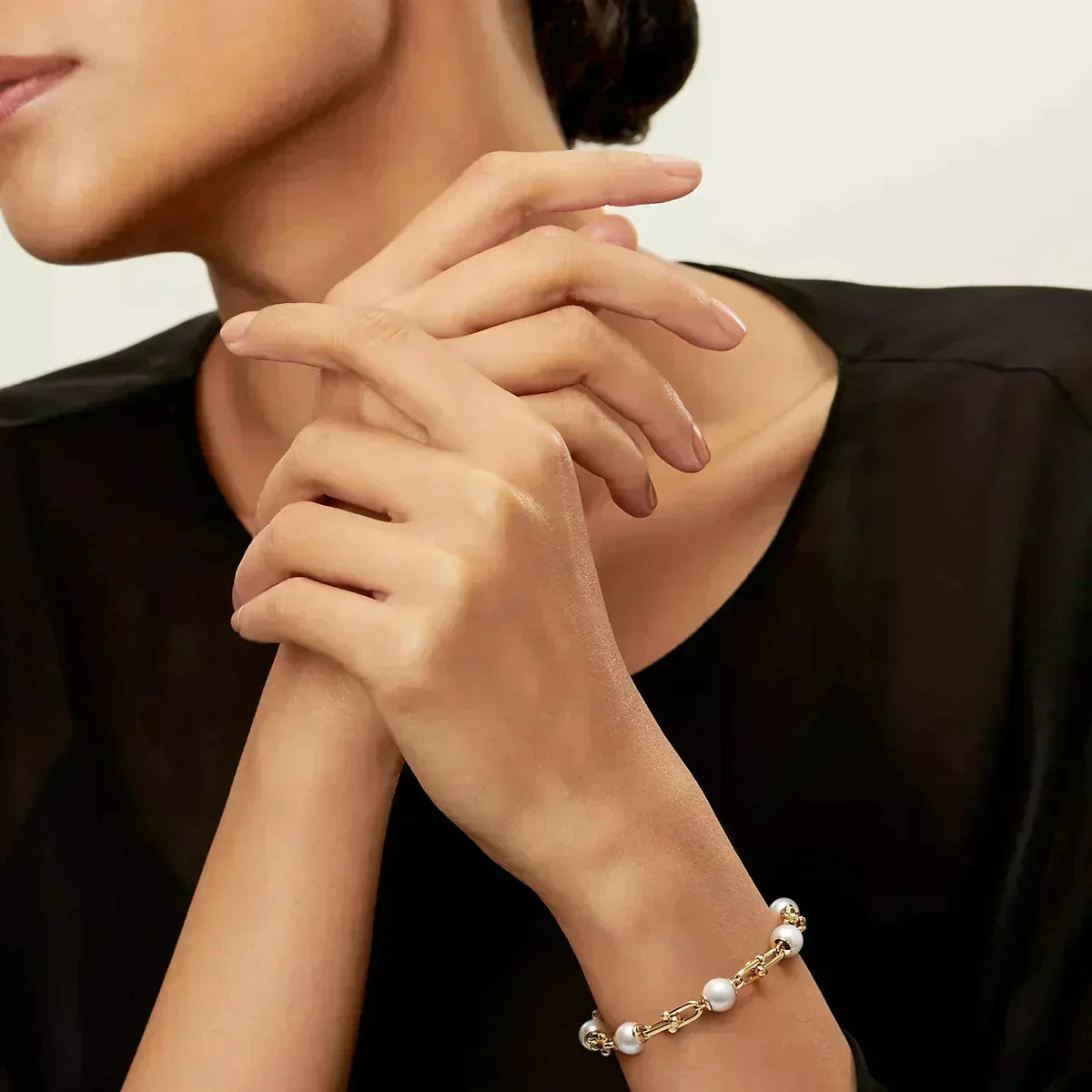 [Renovia Jewelry]LINK BRACELET GOLD WITH FRESHWATER PEARLS