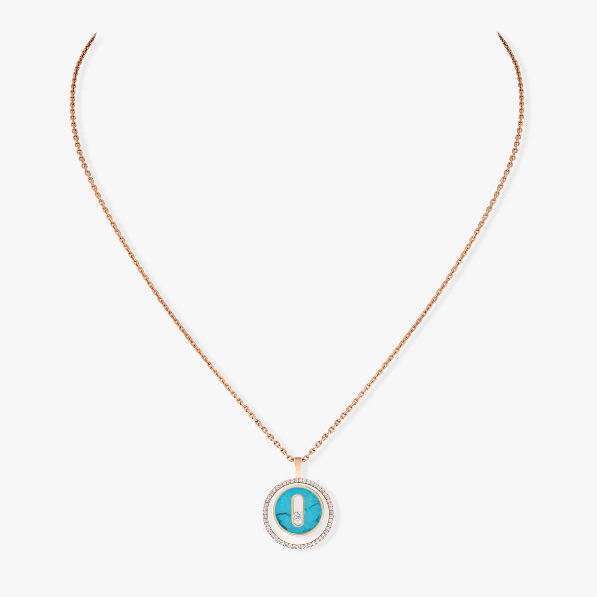 [Renovia Jewelry]LUCKY MOVE 1 DIAMOND TURQUOISE PINK GOLD DIAMOND NECKLACE
