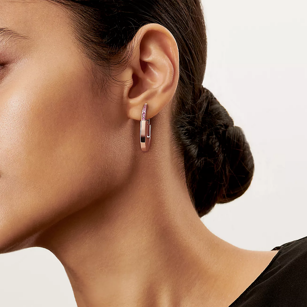 [Renovia Jewelry]LOCK MEDIUM PINK DIAMOND PINK GOLD EARRINGS