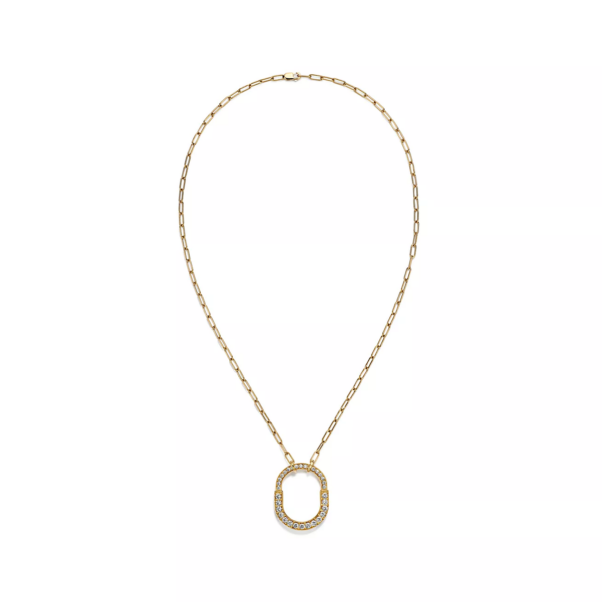 [Renovia Jewelry]LOCK NECKLACE MEDIUM PENDANT GOLD PAVED DIAMONDS